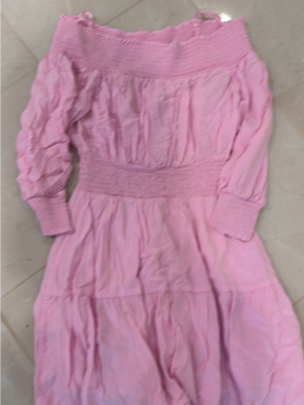 Gianni Bini Light Pink Off-Shoulder Smocked Waist Dress